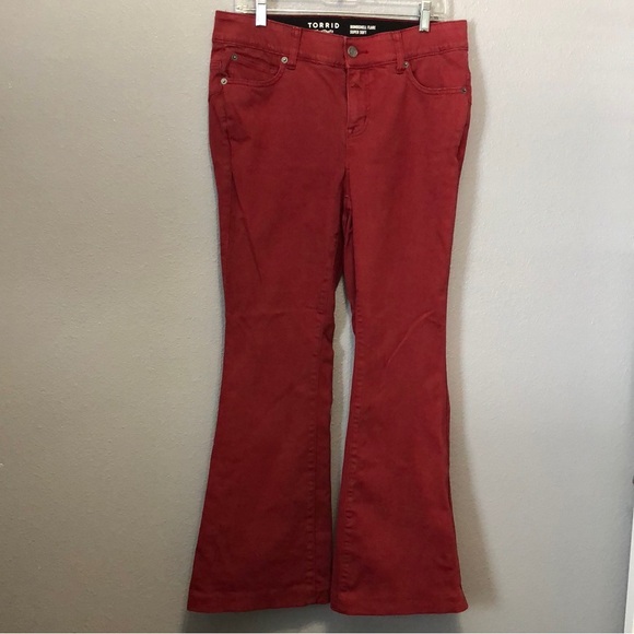Torrid Bombshell Flare Super Soft High-Rise Jeans rhubarb red Women's 12R pants - Picture 13 of 14